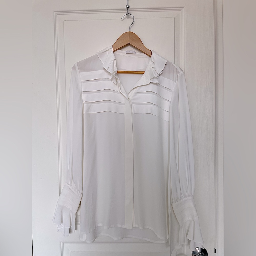 Riani Ruffled Sheer White Blouse